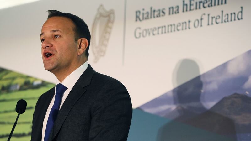 Taoiseach Leo Varadkar speaking at the Aviva stadium in Dublin on Wednesday. Photograph: Brian Lawless/PA Wire.