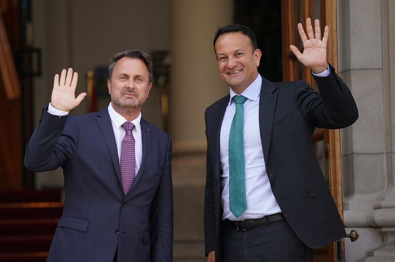 Eurovision superfans Xavier Bettel, prime minister of Luxembourg, and Taoiseach Leo Varadkar. Photograph: Niall Carson/PA Wire