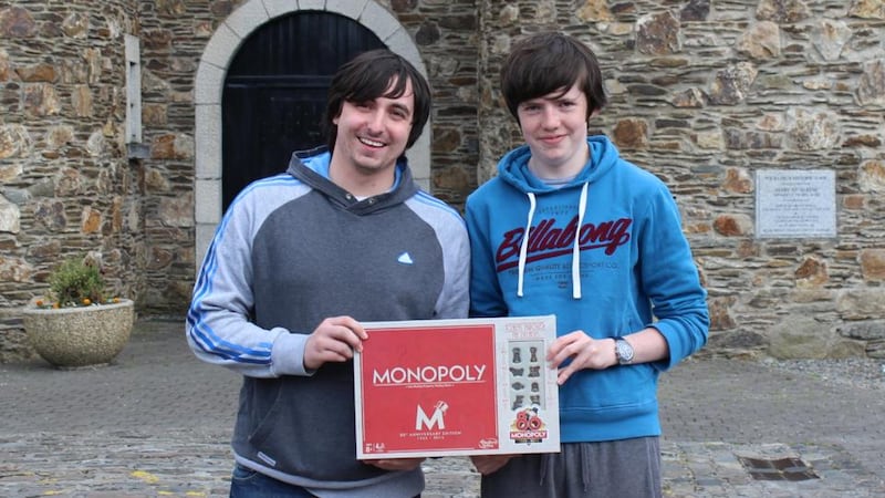 The play’s the thing: Christopher Kavanagh from Co Wicklow, who won the Irish adult Monopoly final, and Benen O’Toole from Co Dublin, who won the Irish junior final