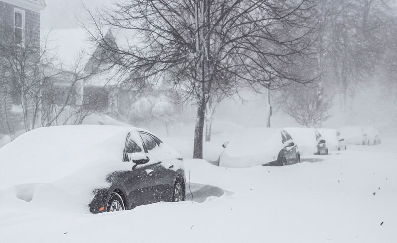 Cars covered in snow in  Buffalo, New York. Photograph: EPA