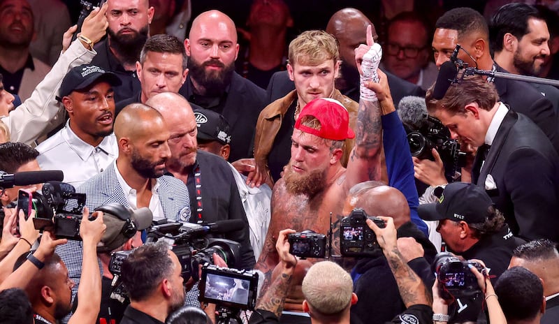 US YouTuber/boxer Jake Paul is announced the winner of his fight against retired boxer Mike Tyson in Arlington, Texas. Mandatory Credit ©INPHO/Ed Mulholland
