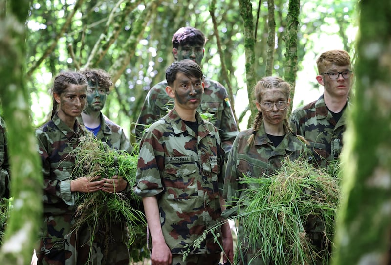 Gaisce Bronze and Silver Award participants are taught about camouflage and concealment. Photograph: Dara Mac Dónaill







