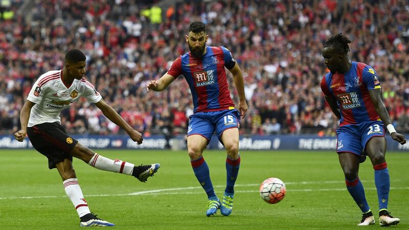 Pape Souaré in action in the 2016 FA Cup final against Manchester United. Photograph: Mike Hewitt/Getty