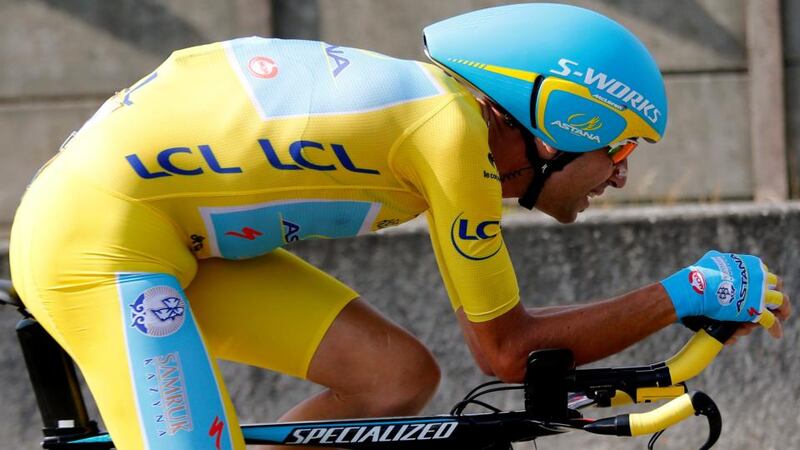 Astana rider Vincenzo Nibali of Italy in action during the 20th stage of the 101st Tour de France, a time trial over 54km from Bergerac to Perigueux. Photograph: Kim Ludbrook / EPA