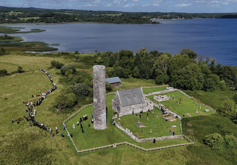 HOLY ISLAND: The funeral of Irish writer Edna O’Brien takes place on Holy Island, Co. Clare. O’Brien, a novelist, short-story writer, memoirist, poet and playwright, died in July 2024 after a long illness.  Photograph: Niall Carson / PA Media
