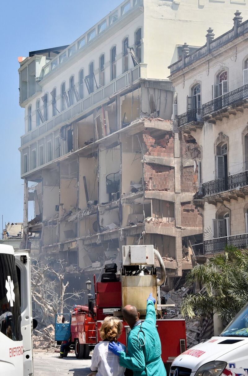 Damaged facade of the Saratoga after the explosion. Photograph: Getty