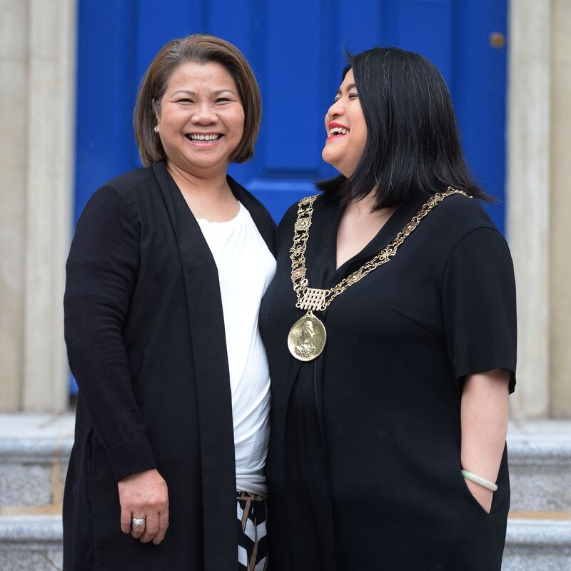 Mansion House: Hazel Chu with her mother, Stella. Photograph: Alan Betson