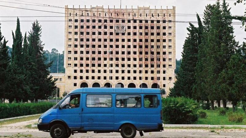 The bombed-out parliament building in Sukhumi, Abkhazia. Photograph:  Dan McLaughlin