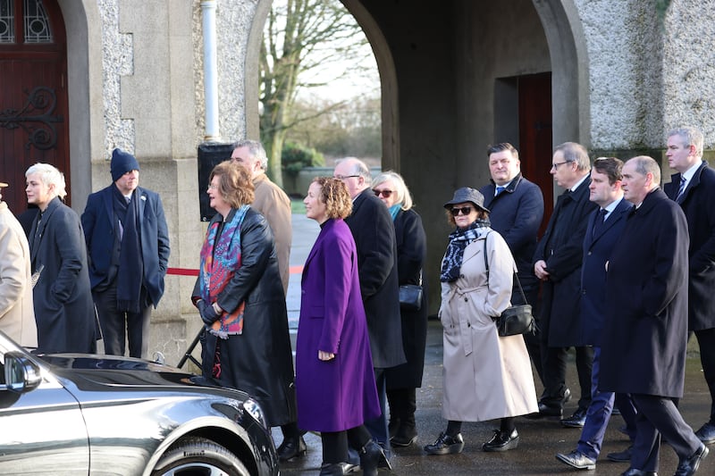 Some Fine Gael members arriving at the State funeral of former taoiseach, John Bruton at St Peter and Paul’s Church, Dunboyne, Co Meath. Photograph: Dara Mac Dónaill/The Irish Times