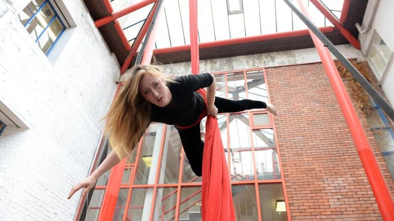 Fi Rooney performing her endurance piece Patience at the NCAD exhibition. Photograph: Eric Luke