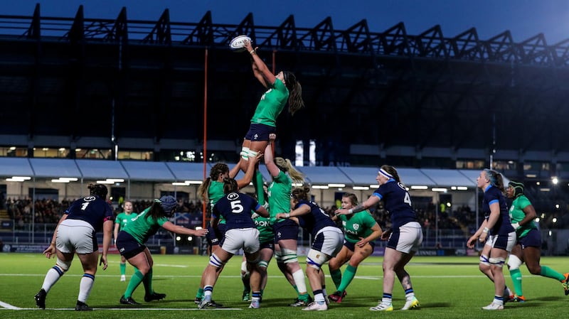 Nichola Fryday wins a lineout during Ireland's Six Nations match against Scotland last April. Photograph: Ben Brady/Inpho