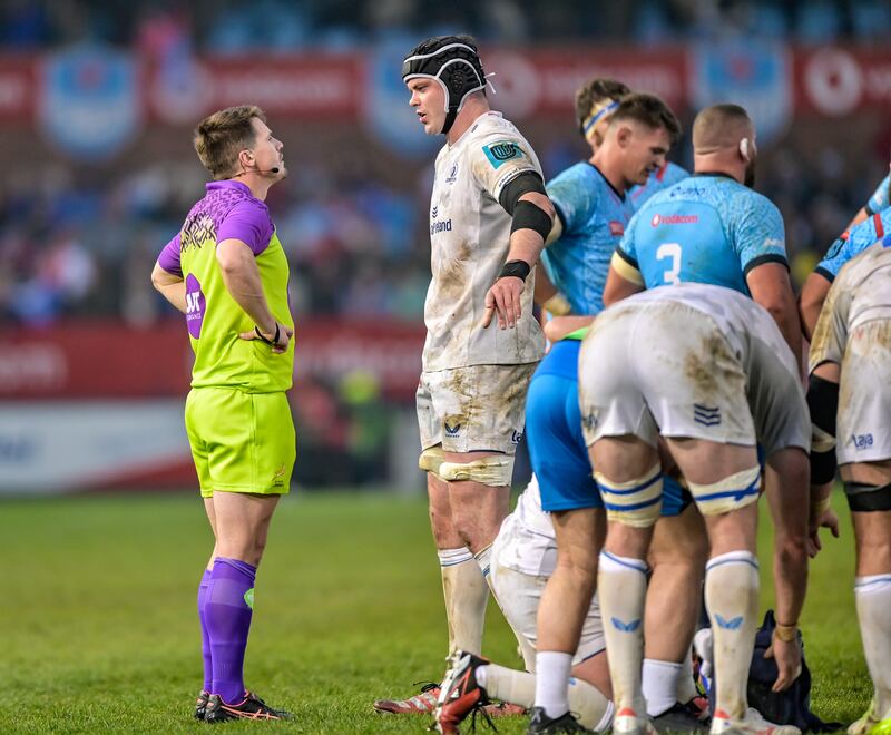 The performance of referee Sam Grove-White came up short in the Bulls-Leinster match. Photograph:  Christiaan Kotze/Steve Haag Sports/Inpho