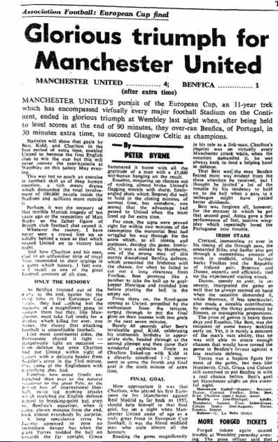 Page three of The Irish Times from the day after Manchester United's triumph. Photo: Irish Times Archive