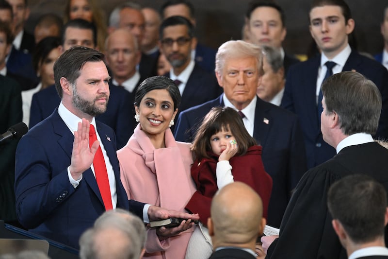 JD Vance is sworn in as the US vice-president on Monday. Photograph: Saul Loeb/AFP