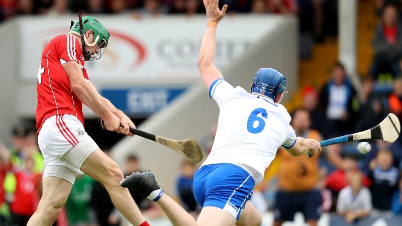 Cork’s Séamus Harnedy scores a goal in the the Munster SHC round-robin match against Waterford at Semple Stadium. Photograph: Oisín Keniry/Inpho