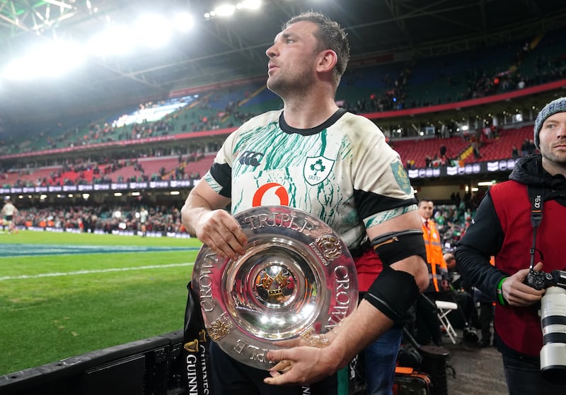 Ireland's Tadhg Beirne with the Triple Crown. Photo: David Davies/PA Wire.

