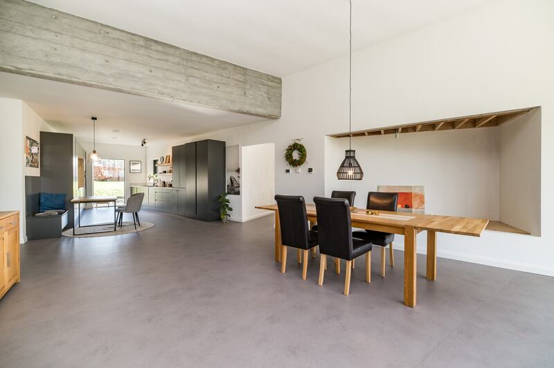 The kitchen-dining area has an open-plan layout 