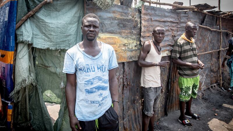 Ibrahim Koroma (31) sent his three children and wife back to the village after the Susan’s Bay fire destroyed their home. Photograph: Sally Hayden