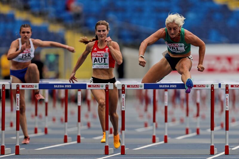 Sarah Lavin, overcoming hurdles as usual. Photograph: Laszlo Geczo/Inpho