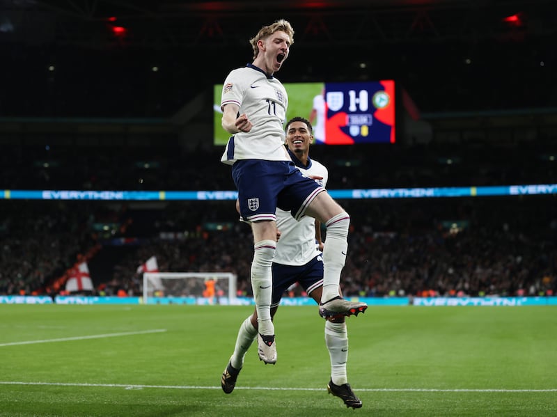 Anthony Gordon celebrates scoring England's second goal. Photograph: Alex Pantling/Getty Images