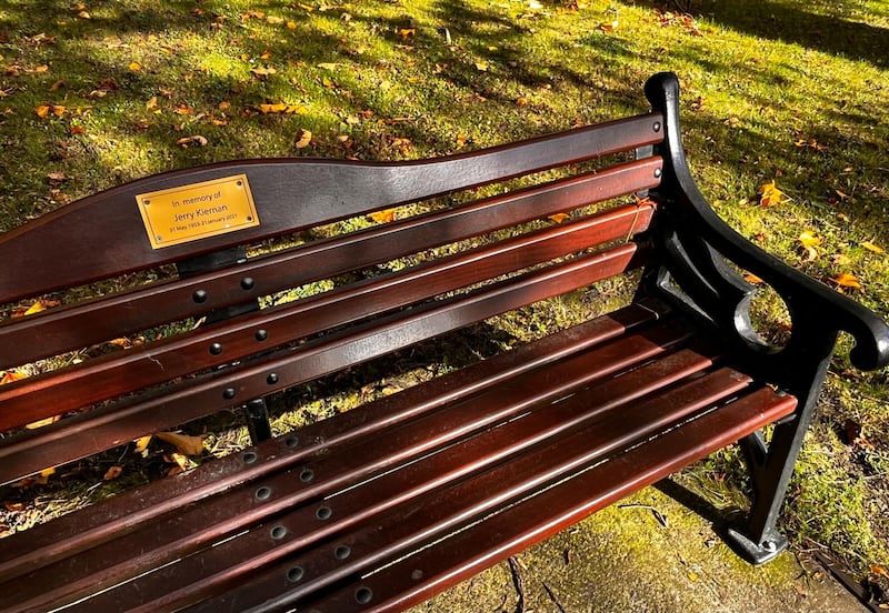 Jerry Kiernan's memorial bench at Marlay Park in Dublin. Photograph: Ian O'Riordan