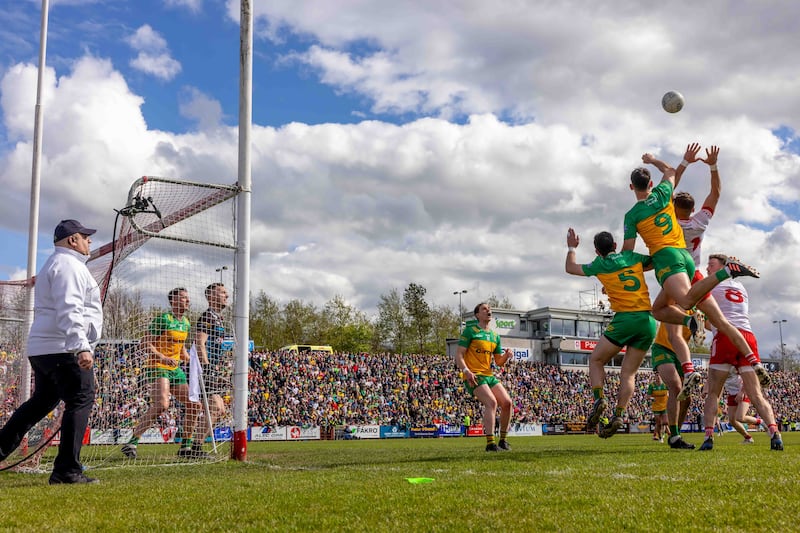  Tyrone's Colm Kilpatrick with Donegal's Ryan McHugh and Michael Langan. Photograph: Morgan Treacy/Inpho