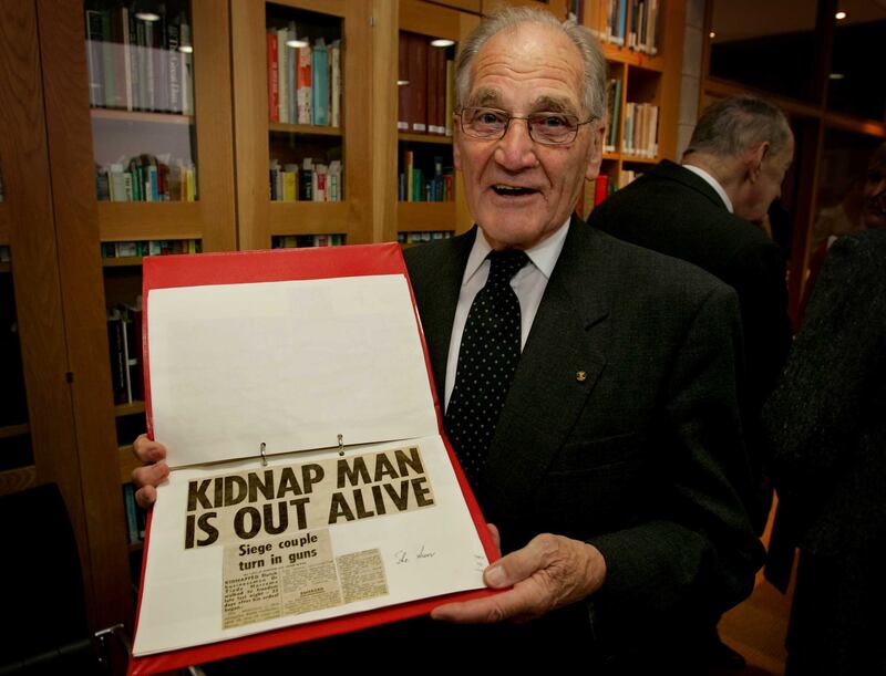 Tiede Herrema presents his papers to the special collections library at University of Limerick in October 2005. Photograph: David Sleator