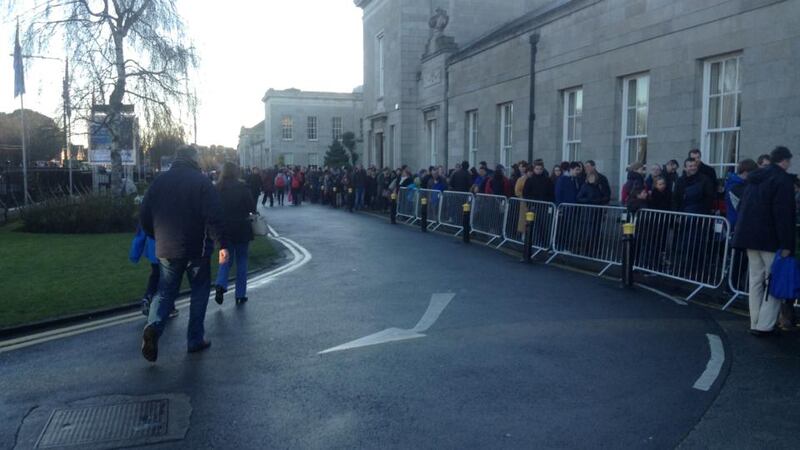 Hundreds of fans queue to meet Chris Hadfield at RDS. Photograph: Ronan McGreevy