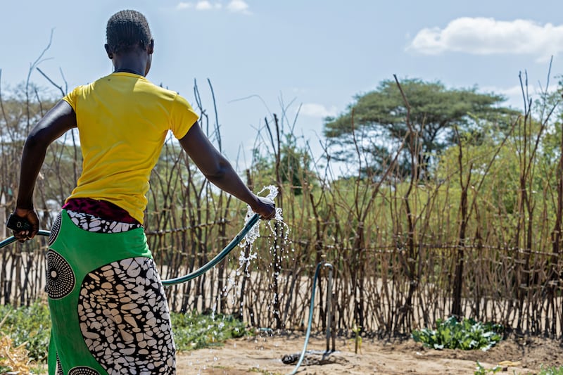 A borehole water system, powered by solar panels that sustains 460 households in Turkana, Kenya, was implemented by Concern Worldwide. Photograph: Natalia Jidovanu/Concern Worldwide