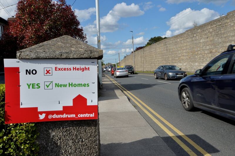 Residents’ signs beside the Central Mental Hospital in Dundrum highlighting concerns about the redevelopment proposed. Photograph: Alan Betson