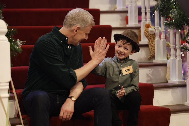 Leo (9) from Leitrim with Patrick Kielty on this year's Late Late Toy Show. Photograph: Andres Poveda