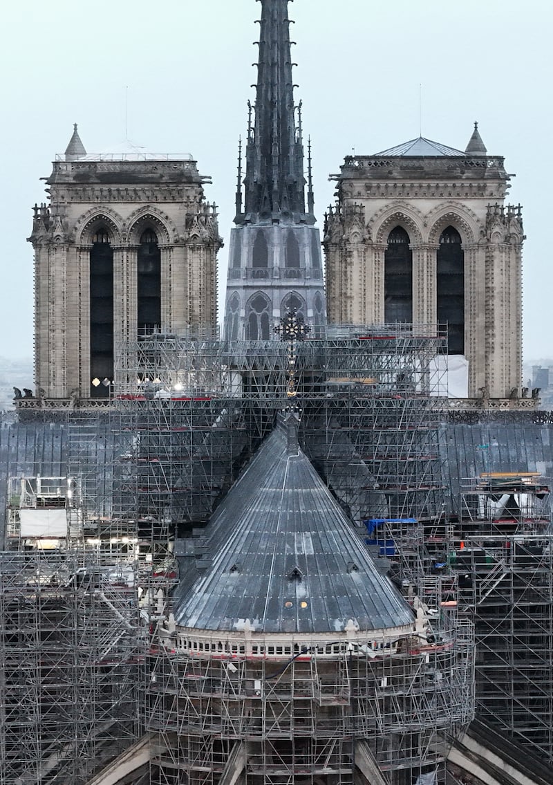 Scaffoldings on Notre Dame cathedral a few days before its reopening. Photograph: Damien Meyer/AFP/Getty Images