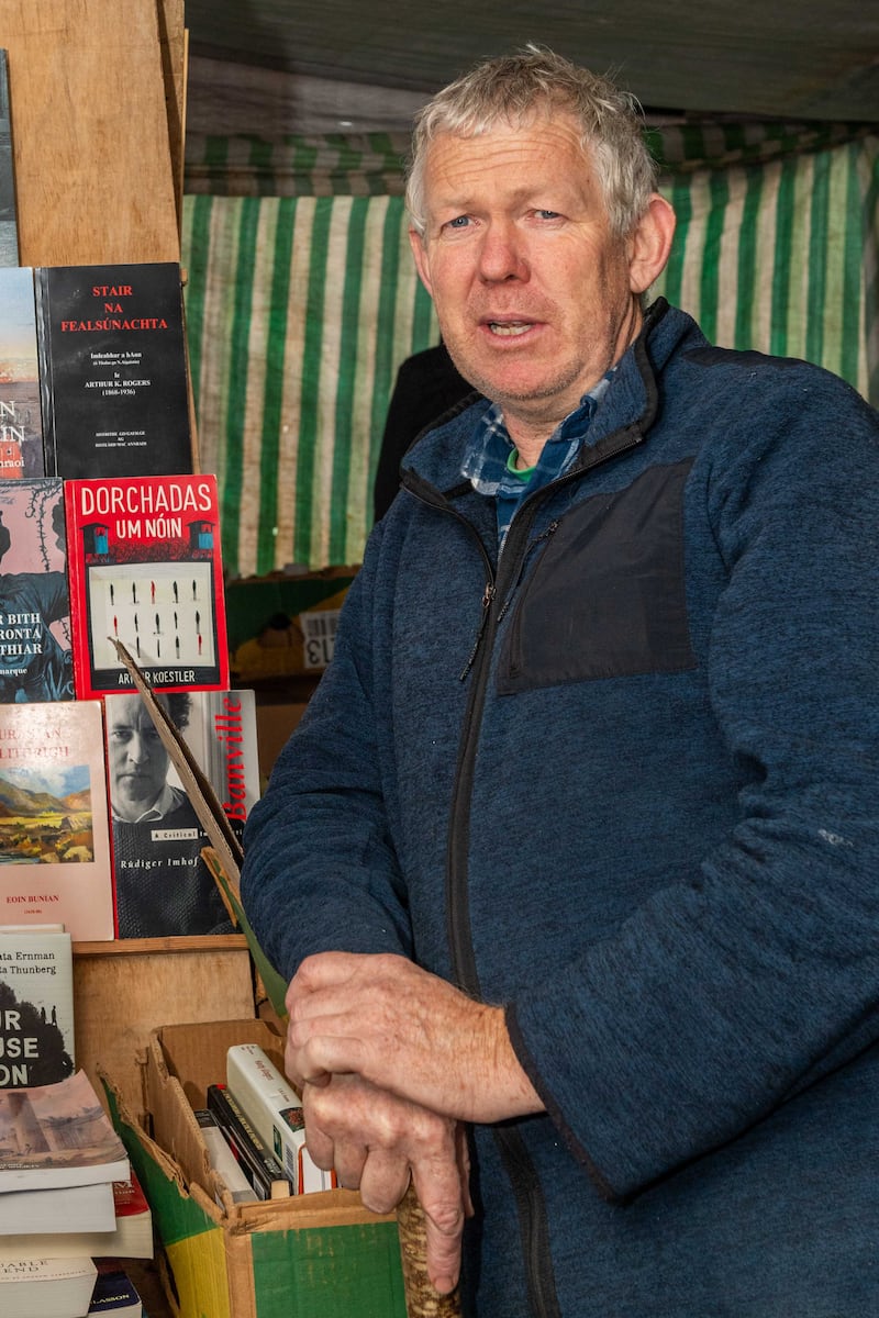 Book seller James McBarron giving his thoughts on the upcoming election at Bantry Market. Photograph: Andy Gibson