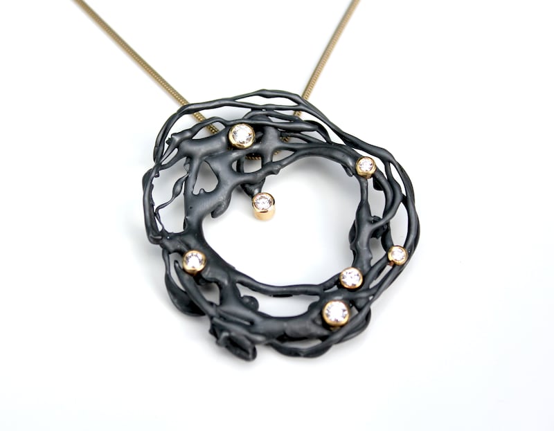 Natasha Heaslip: Midnight Nebula pendant with diamonds, 18ct gold and oxidised silver