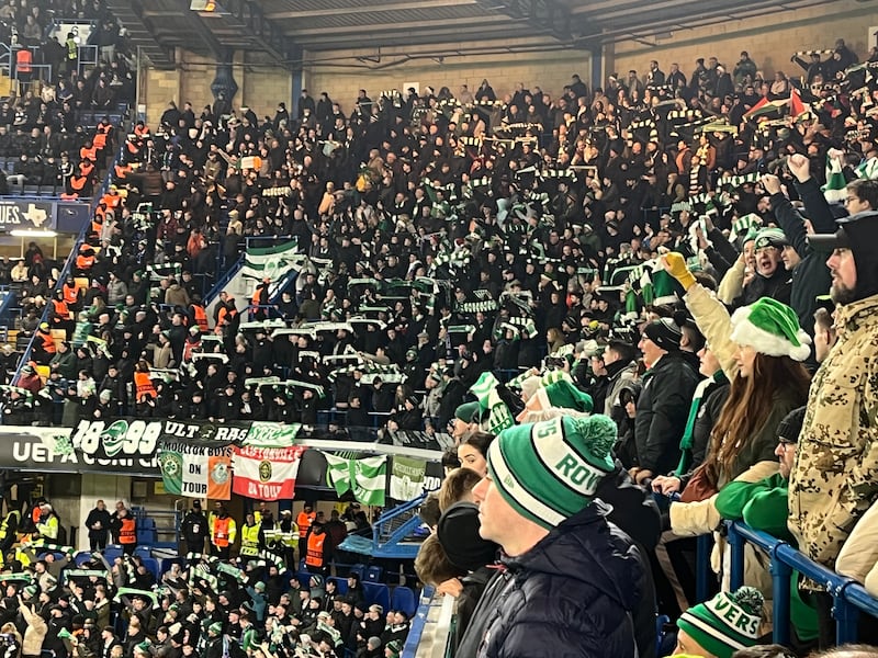 Shamrock Rovers fans at the Uefa Conference League game against Chelsea at Stamford Bridge