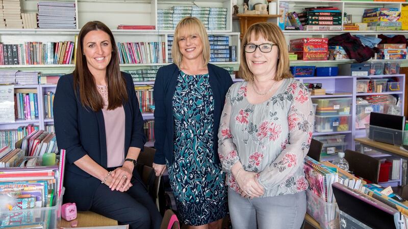 Lorna Diffley, principal, Lorraine Nolan Daly, who suggested the project as part of the Masters in Leadership at the RCSI, and Paula Byrne of the Parents’ Association. Photograph: Brenda Fitzsimons / THE IRISH TIMES