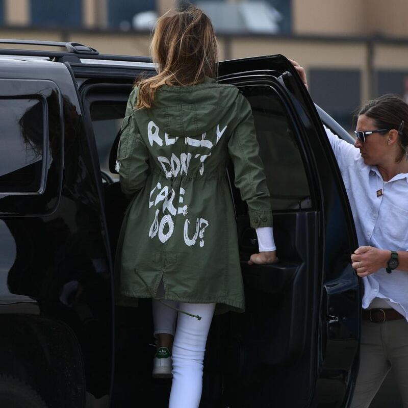 ‘I really don’t care, do U?’: Melania Trump in her Zara coat. Photograph: Mandel Ngan/AFP via Getty