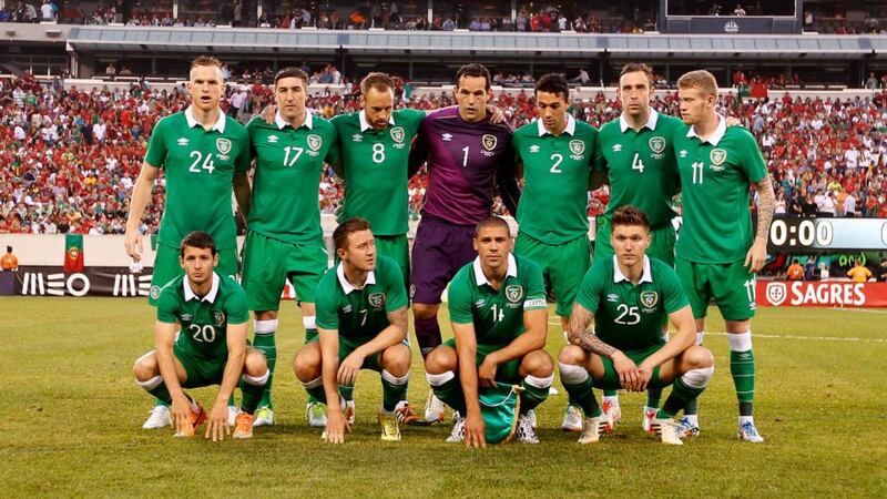 The Republic of Ireland team ahead of the international friendly against Portugal at the  MetLife Stadium, New Jersey, US, last night.  Photograph: Donall Farmer/Inpho