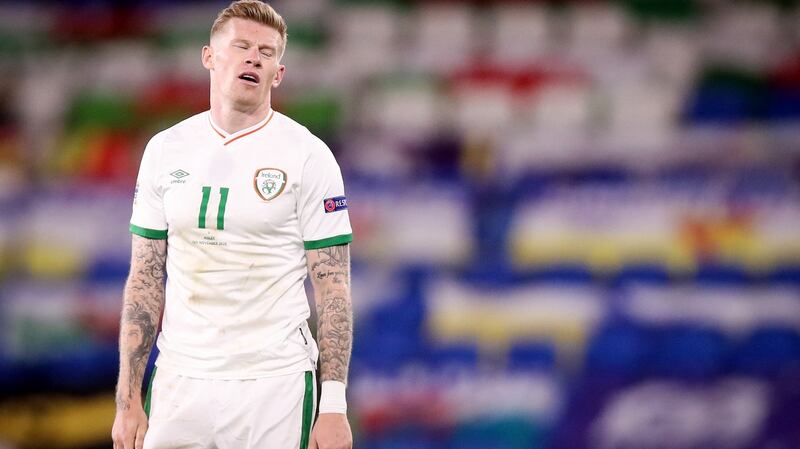 Republic of Ireland’s James McClean dejected after the game. Photograph: Tommy Dickson/Inpho