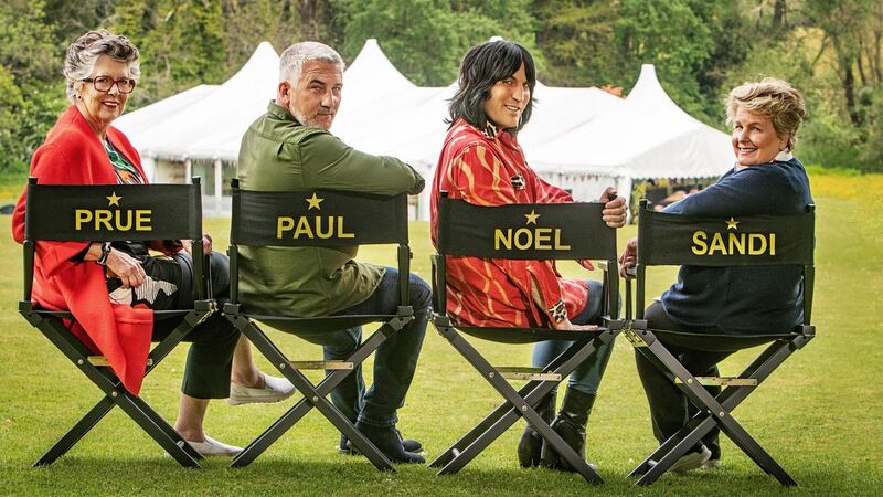 The Great British Bake Off presenters Prue Leith, Paul Hollywood, Noel Fielding and Sandi Toksvig. Photograph: Mark Bourdillon/C4/Love Productions