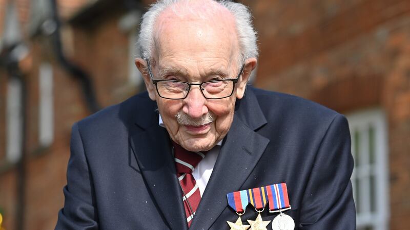 Capt Tom Moore, then 99, doing a lap of his garden in the village of Marston Moretaine on April 16th. Photograph: Justin Tallis/AFP/Getty