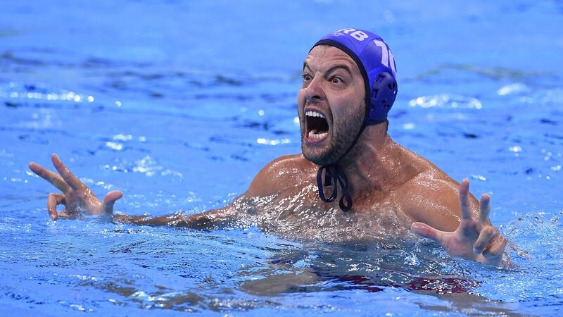 Serbia’s Filip Filipovic celebrates after defeating Croatia in the Olympic Games water polo final  at the Olympic Aquatics Stadium in Rio de Janeiro. Photograph:  Gabriel Bouys/AFP/Getty Images