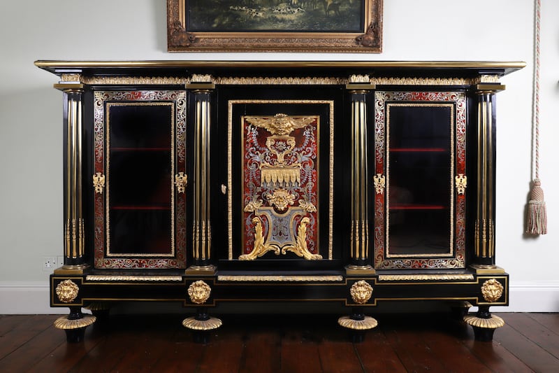 One of two mid-19th-century richly inlaid cabinets (€100,000-€150,000) attributed to Dublin cabinet makers Arthur Jones and Sons, which once belonged to Kilkenny Castle