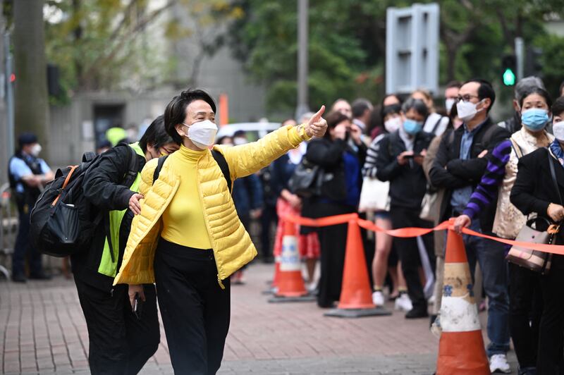 Emily Lau arrives for the opening of the trial last February of 47 Hong Kong pro-democracy figures accused of conspiracy to commit subversion. Photograph: Peter Parks/AFP via Getty Images