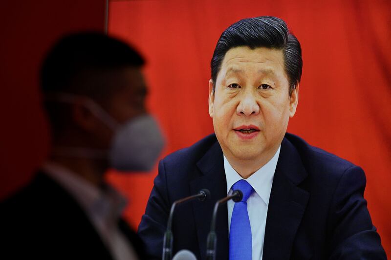 Chinese president Xi Jinping during the exhibition showing the country's achievements during his past two terms. Photograph: Noel Celis/AFP