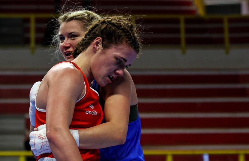 A devastated Grainne Walsh following her split decision defeat to Poland's Aneta Rygielska at the Olympic qualifier in Italy last March. Photograph: Fabrizio Carabelli/Inpho 