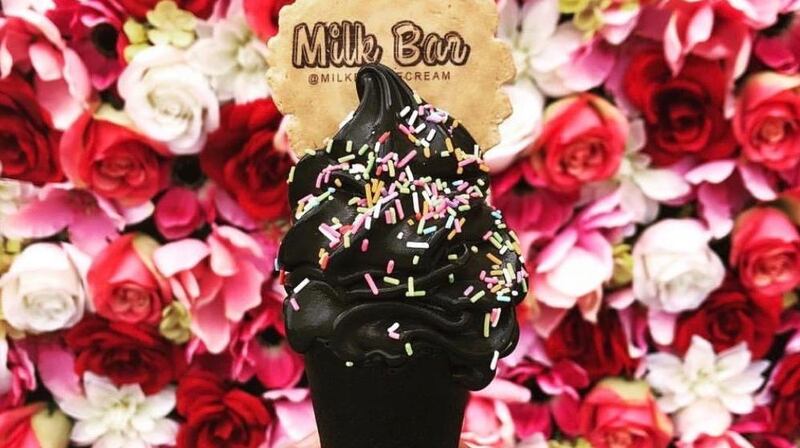 Black vanilla soft-serve ice-cream from The Milk Bar ice-cream truck at Eatyard