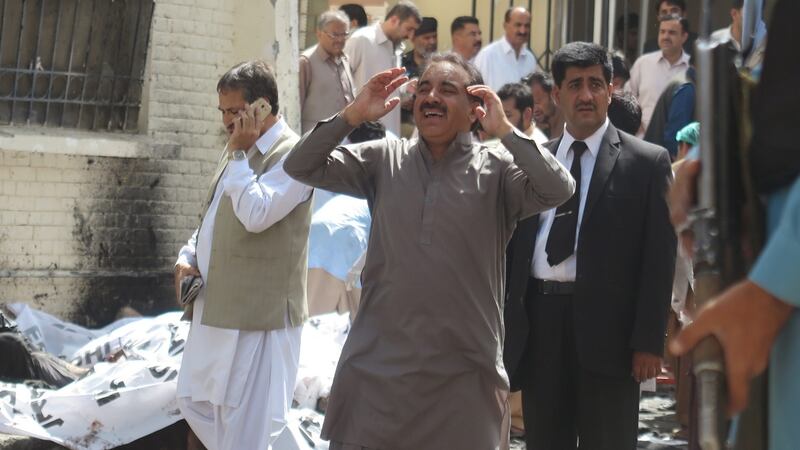 A man reacts after a bomb blast in restive Quetta, Pakistan. Photograph: Fayyaz Ahmed/EPA