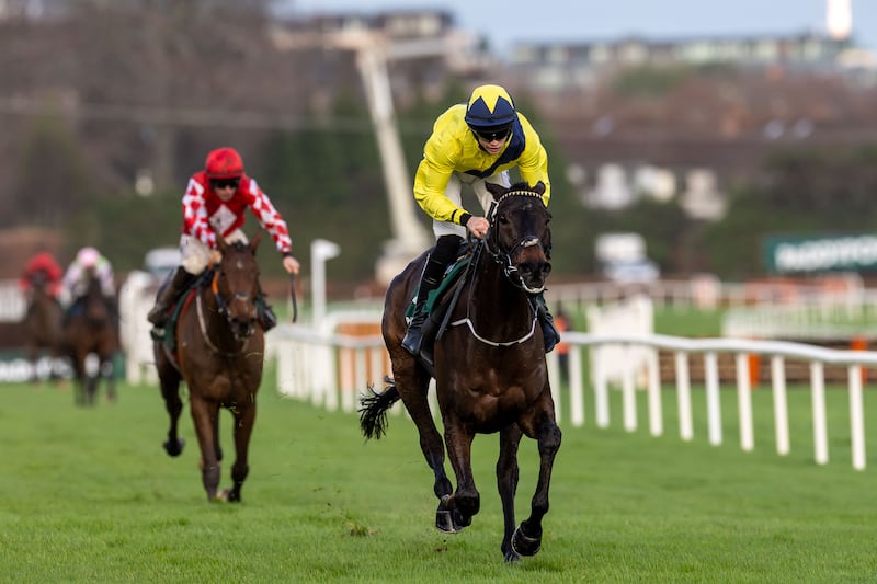 Michael O’Sullivan on Marine Nationale win the Paddy Power Beginners' Steeplechase at Leopardstown. Photograph: Morgan Treacy/Inpho