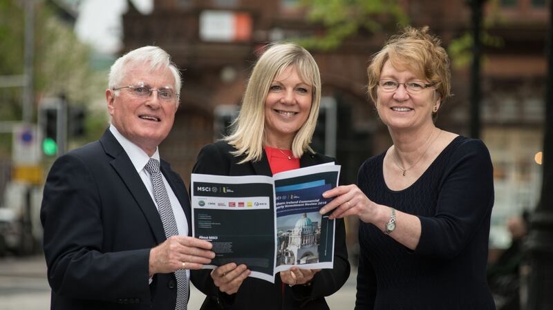 Studying the North’s commercial property market: (L-R): Prof Alastair Adair, deputy vice chancellor at Ulster University; Suzanne Wylie, chief executive of Belfast City Council and Susan Mason, RICS Northern Ireland regional manager